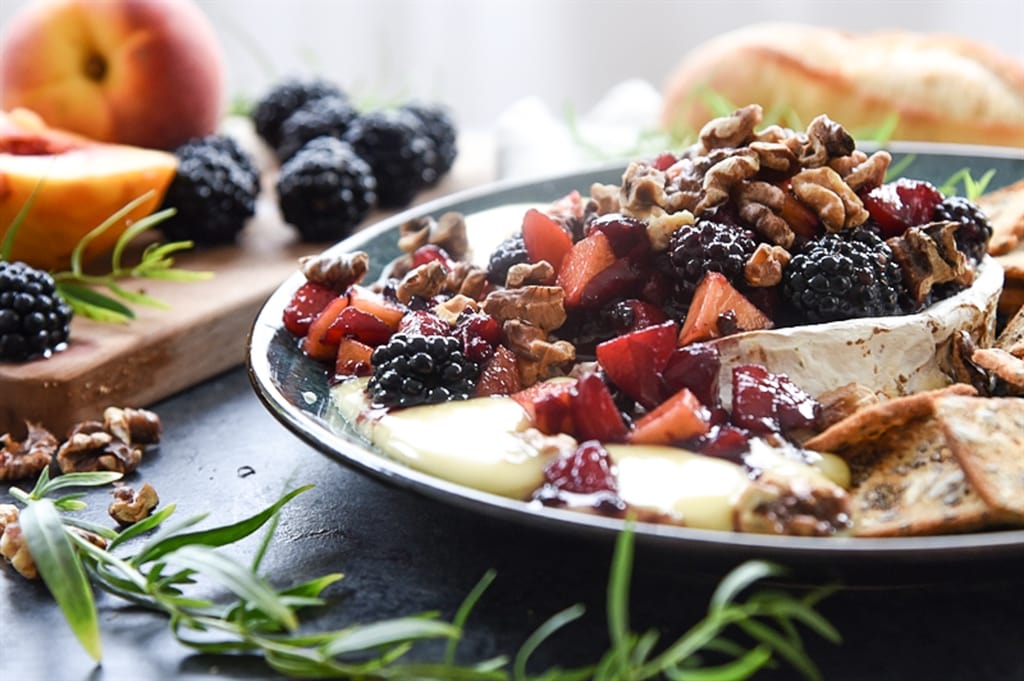 Baked Brie with Fruit and Toasted Walnuts