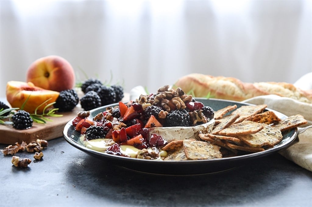 Baked Brie with Fruit and Toasted Walnuts