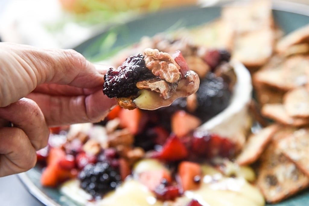 Baked Brie with Fruit and Toasted Walnuts