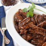 white bowl full of pot roast