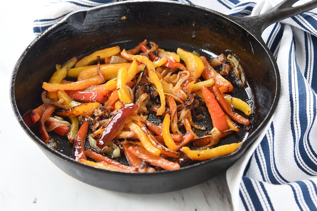 Grilled onions and peppers for Flat Iron Steak Fajitas