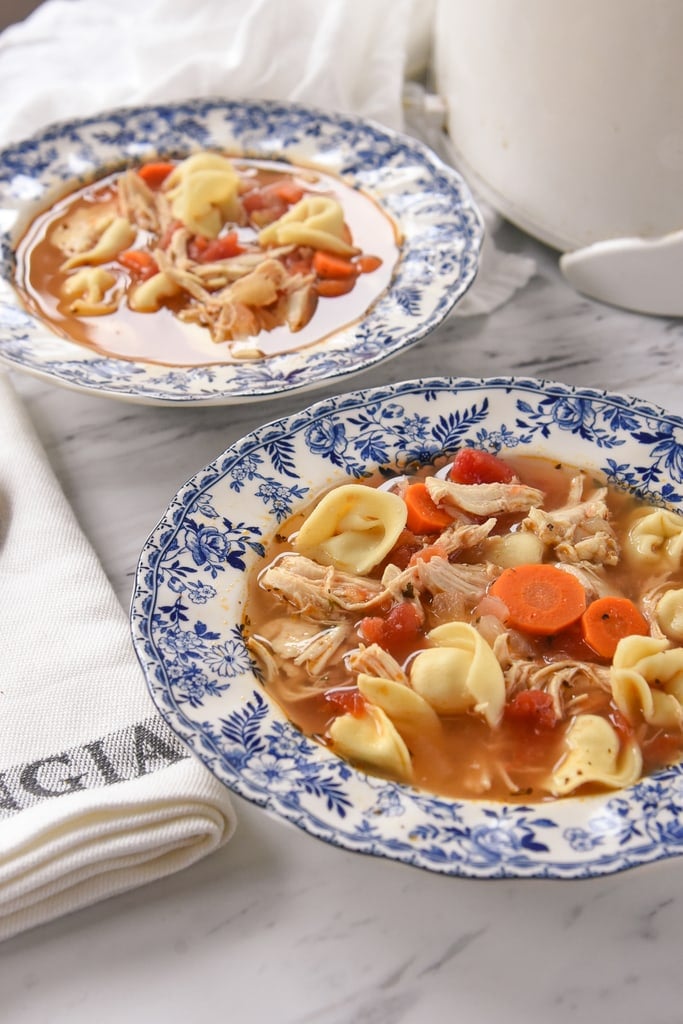 two bowls of chicken tortellini soup