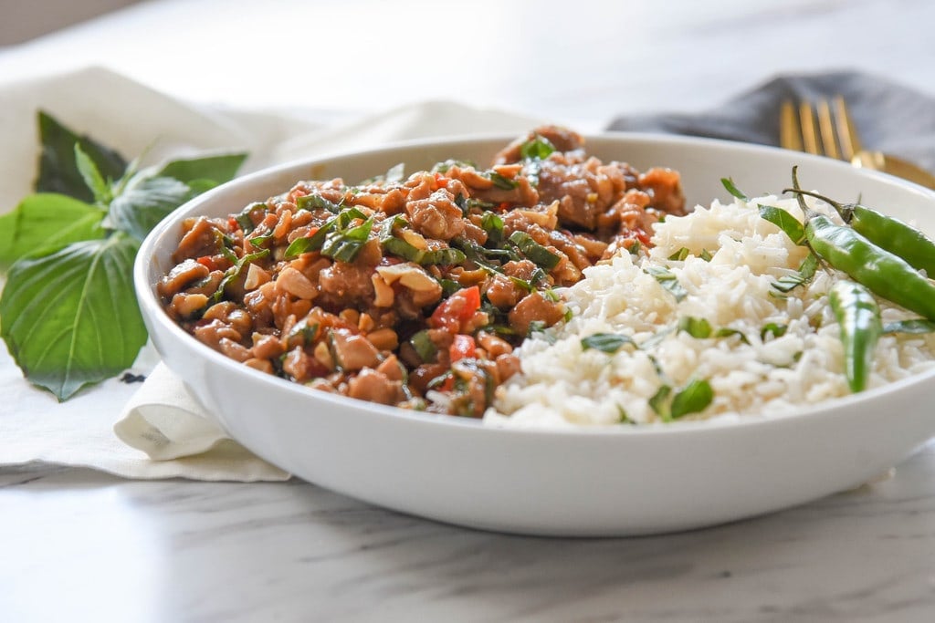 Spicy Thai Basil Chicken and rice