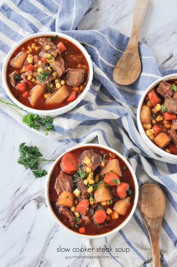 three bowls of Steak Soup