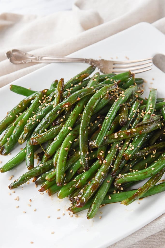 restaurant style green beans on a plate