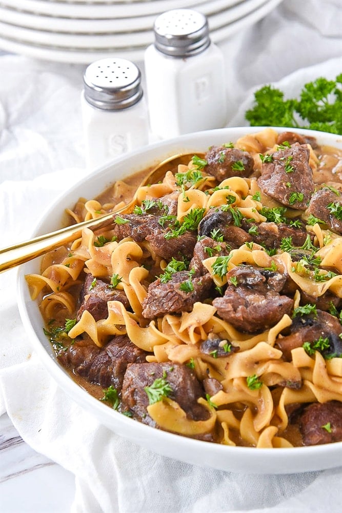 bowl of beef stroganoff