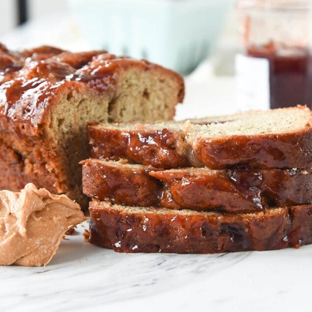 Peanut BUtter and Jelly Banana Bread