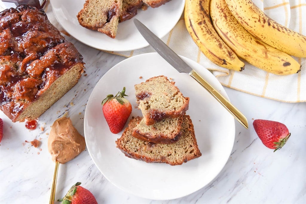 Peanut BUtter and Jelly Banana Bread