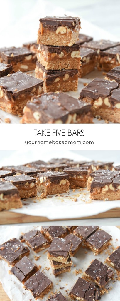 These Take Five Bars are salty, sweet, crunchy and chewy all in one bite. What more could you ask for?