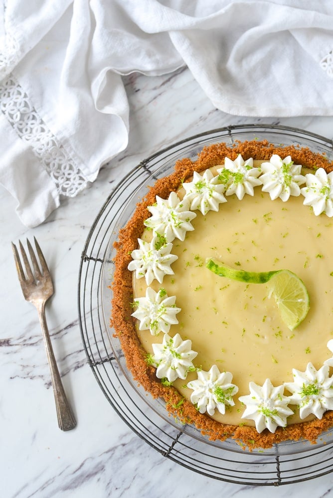 overhead shot of key lime pie