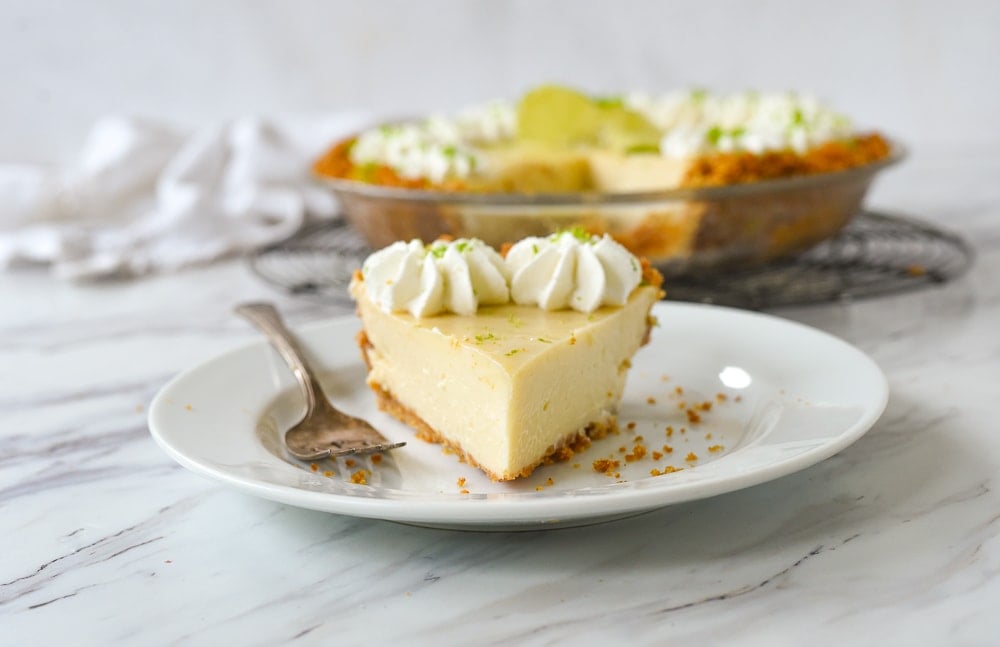 slice of key lime pie with a fork