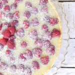 overhead shot of raspberry tart