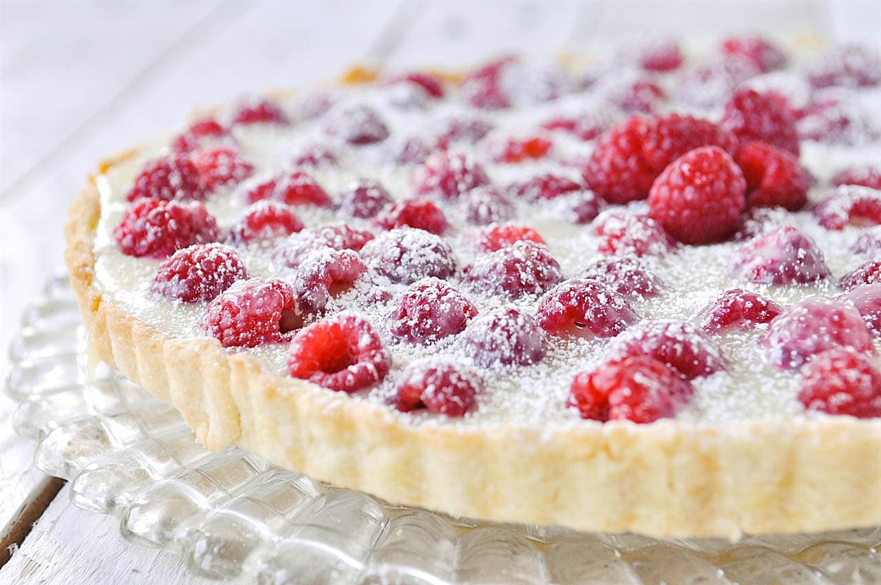 raspberry tart on a plate