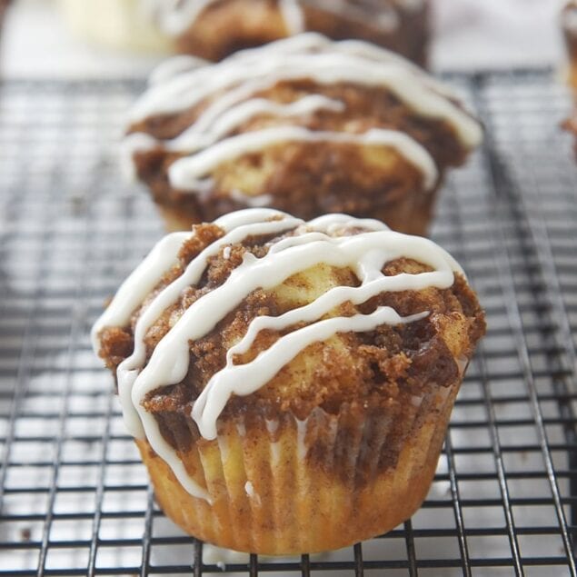 cinnamon muffins on a cooling rack