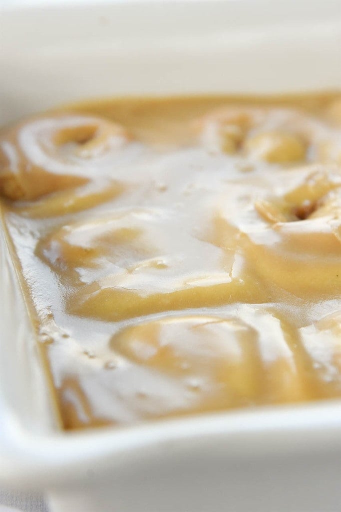Vanilla Pudding Cinnamon Rolls with Caramel Frosting