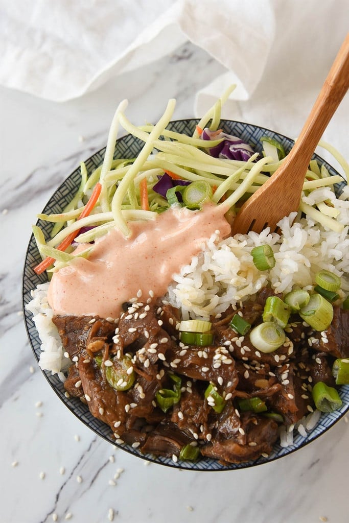 Instant Pot Korean BBQ Beef Bowl with Yum Yum Sauce