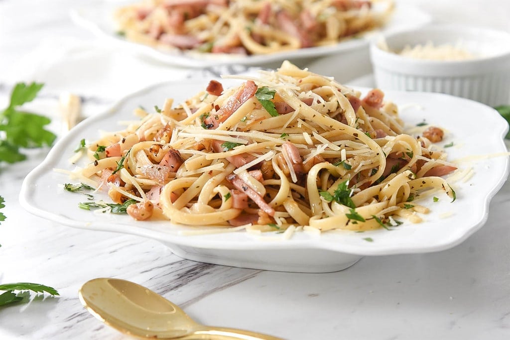 Roasted Walnut and Ham Pasta with leftover ham