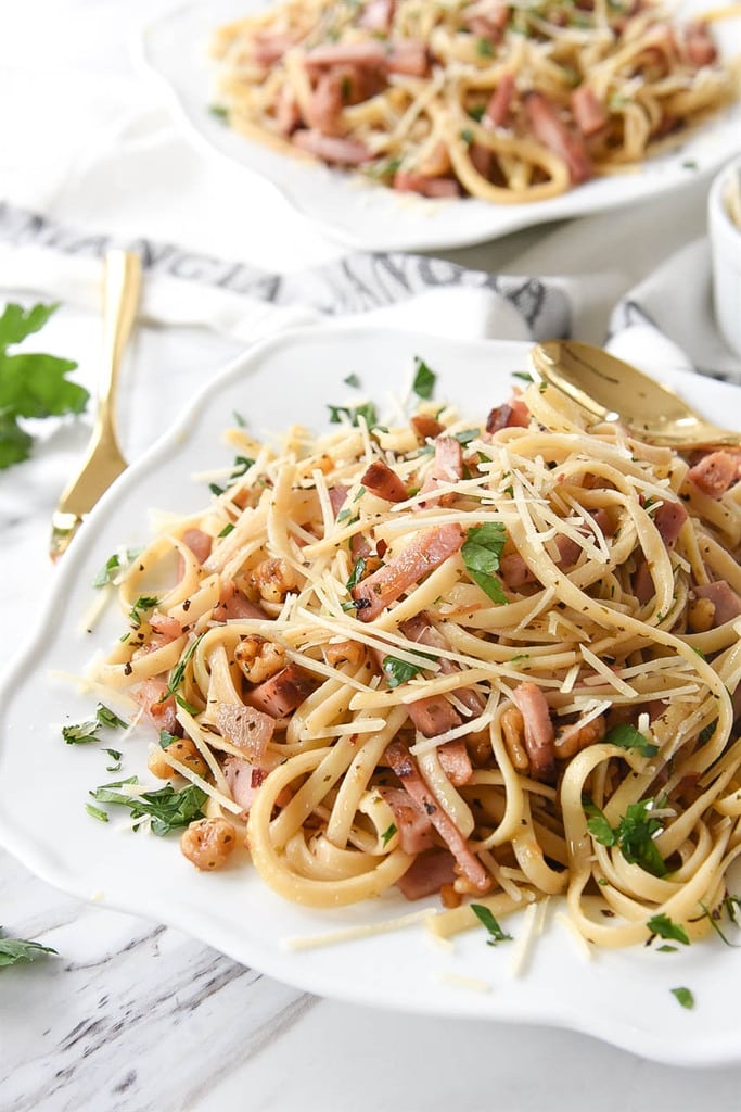 plate of ham pasta