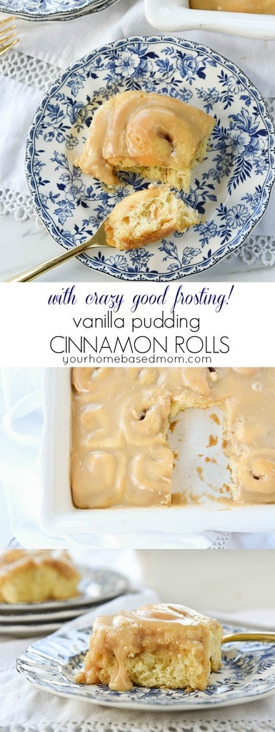 vanilla pudding cinnamon rolls with crazy good frosting! #cinnamonrolls, #breakfast, #rolls, #cinnamon, #bread
