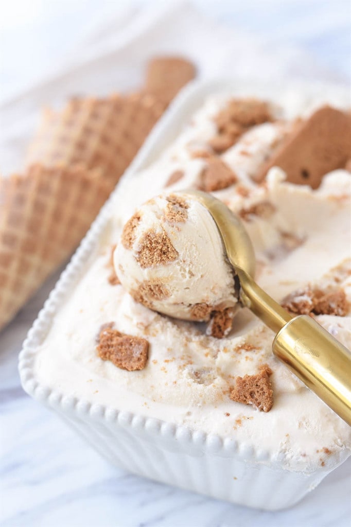Scooping up Biscoff Cookie and Cookie Butter Ice Cream