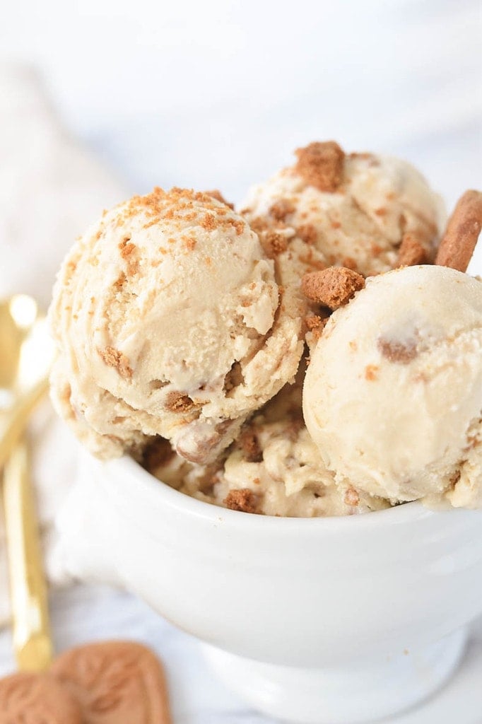 bowl of scoops of cookie butter ice cream
