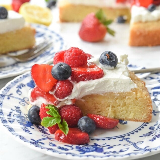 Lemon poundcake with fresh berries and whipped cream