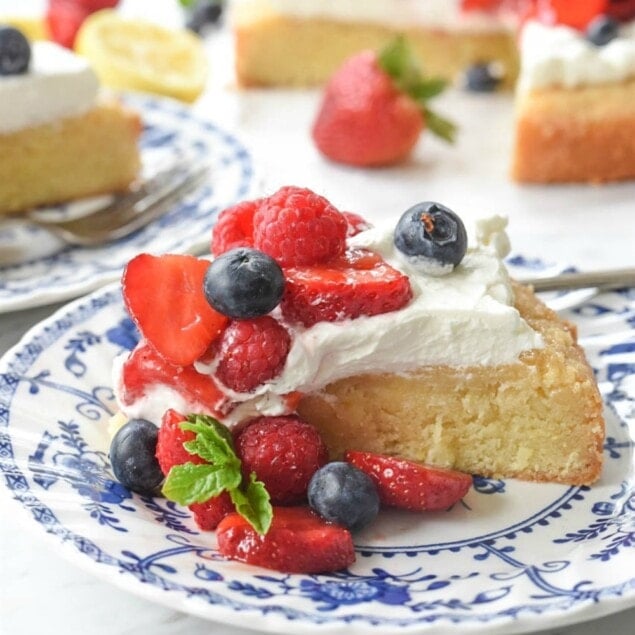 Lemon poundcake with fresh berries and whipped cream