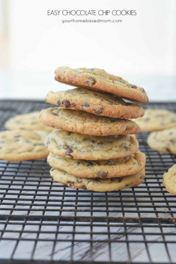 Easy Chocolate Chip Cookies chocolate chip cookies on a cooling rack