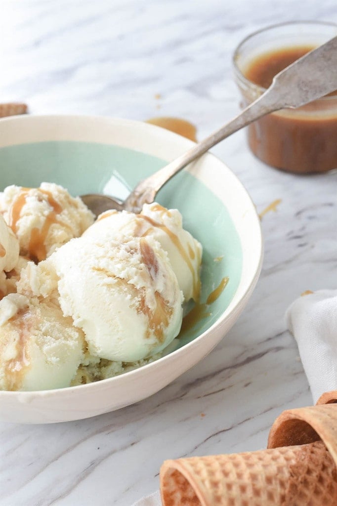 Bowl of Homemade Salted Caramel Ice Cream