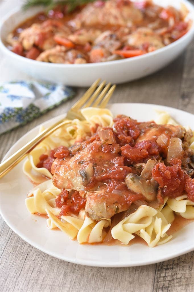 chicken cacciatore over noodles