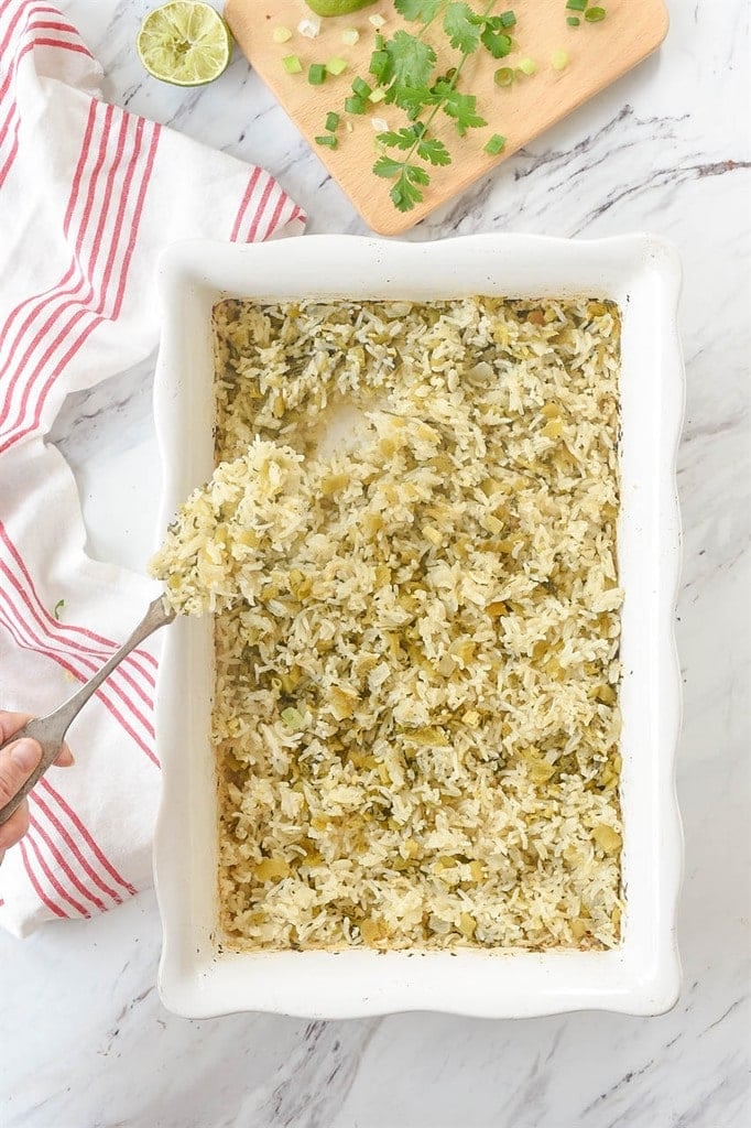 dishing up Green Chile Rice