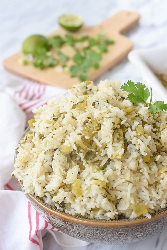 Green Chile Rice with cilantro and lime juice