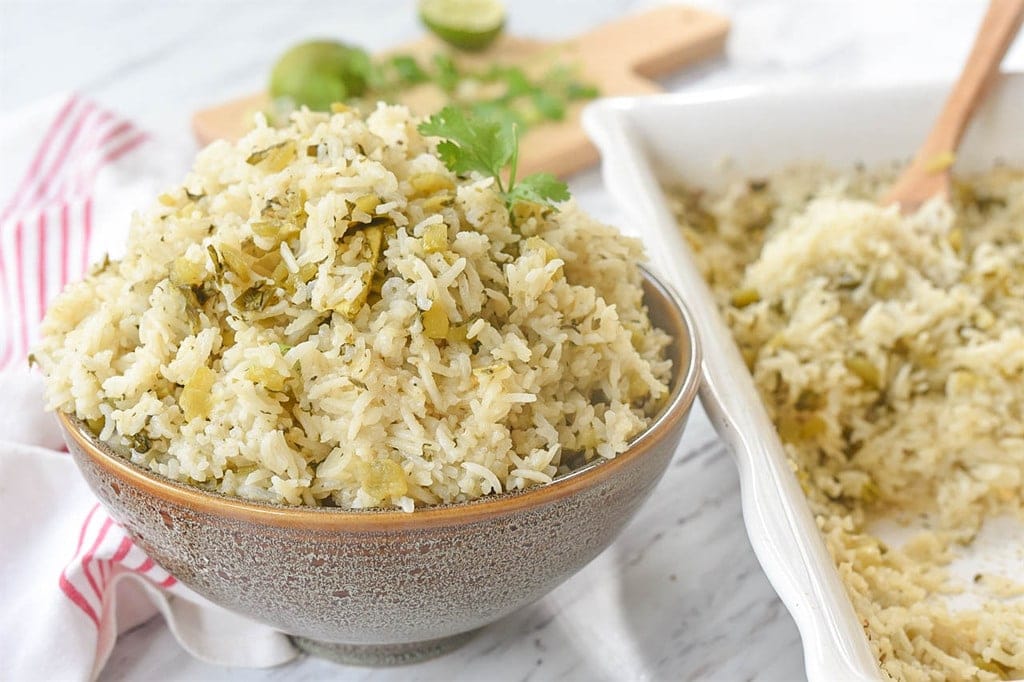 Dishing up a bowl of Green Chile Rice