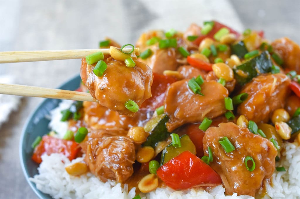 Kung Pao Chicken sauteed vegetables and rice
