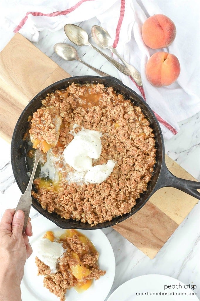 Peach Crisp in a Cast iron pan