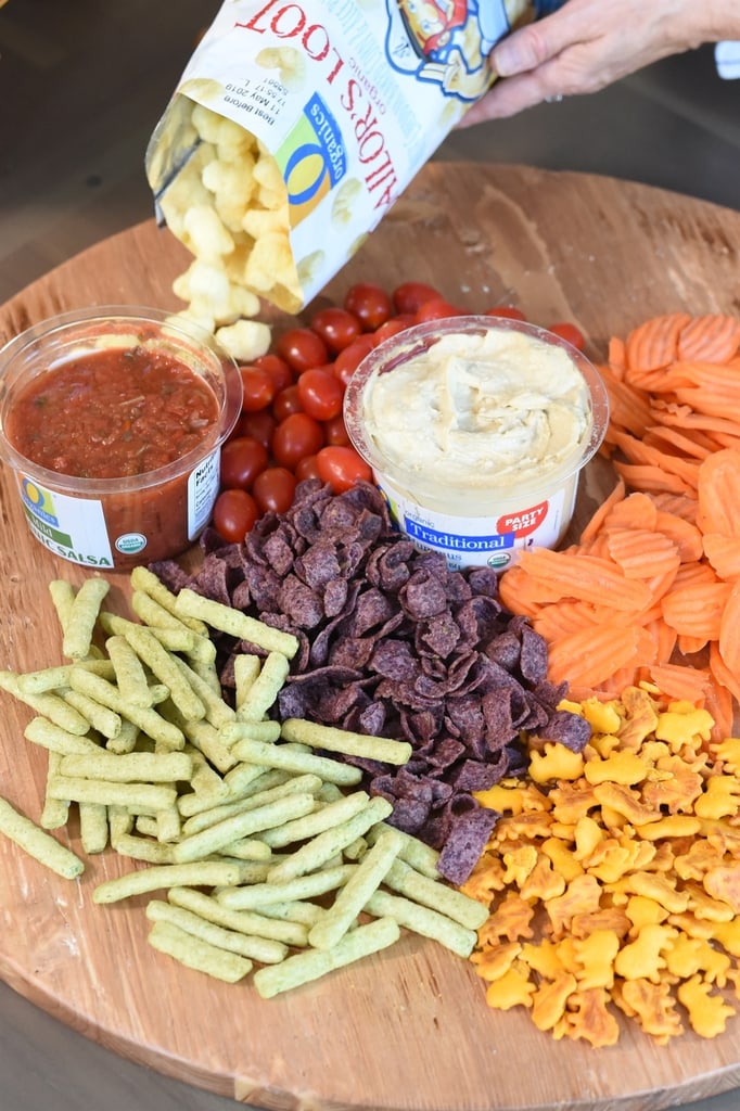 snack food arranged on a cutting board