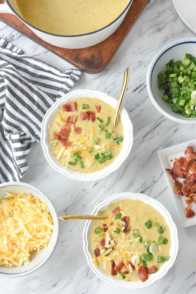 Broccoli Cheese Soup wtih toppings