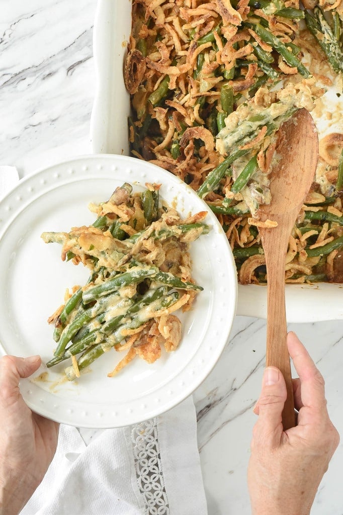 serving green bean casserole 