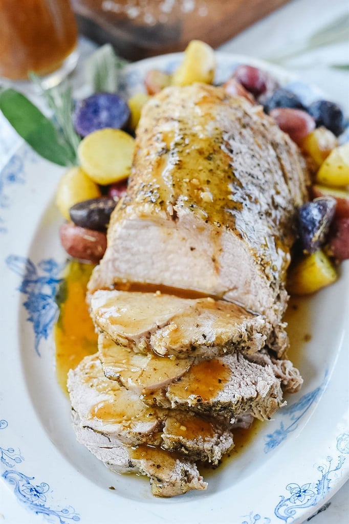 sliced Instant Pot Pork roast with maple glaze