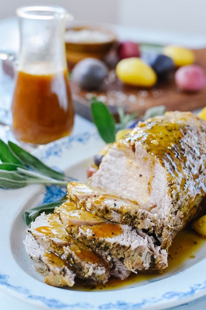 sliced Instant Pot Pork Roast on a serving platter