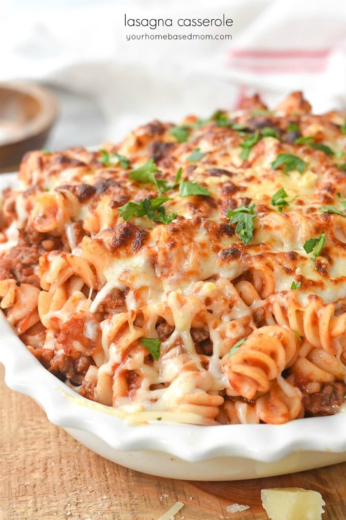 Lasagna Casserole in a white serving dish