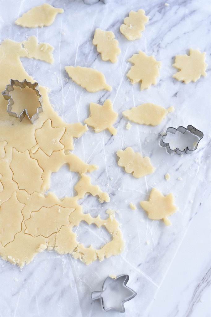 Pumpkin Pie crust cut with leaf cookie cutters