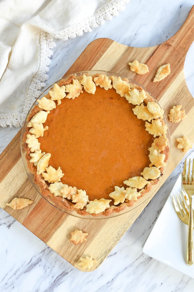 Pumpkin Pie with leaf cut out crust