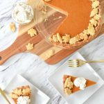 overhead shot of Pumpkin Pie and two slices of pie