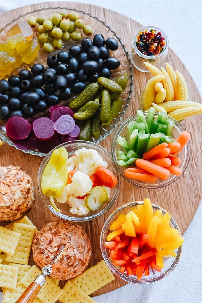 Relish Tray pickles olives cheese ball crackers veggies