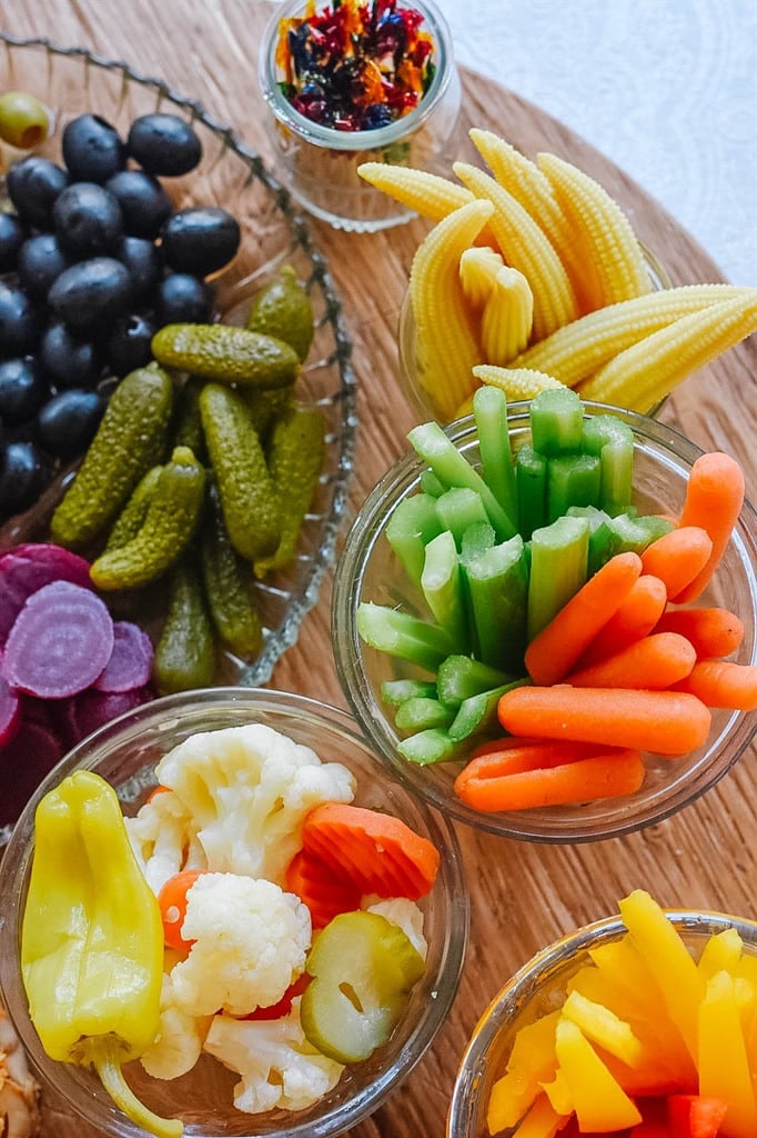 Relish Tray with carrots celery and pickled veggies