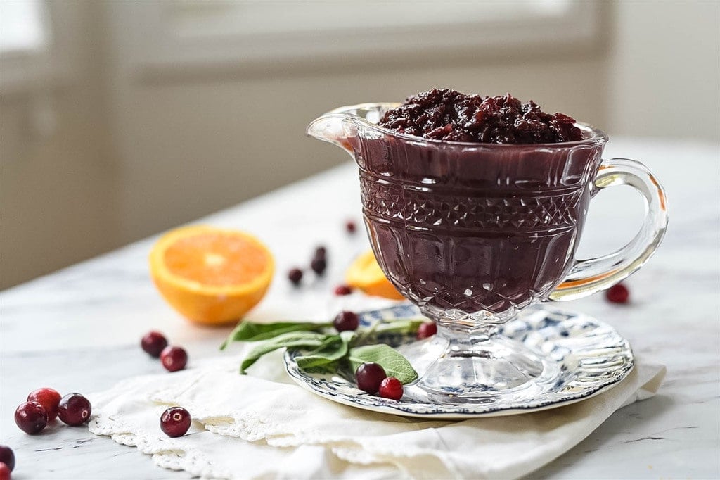 slow cooker cranberry sauce on a table