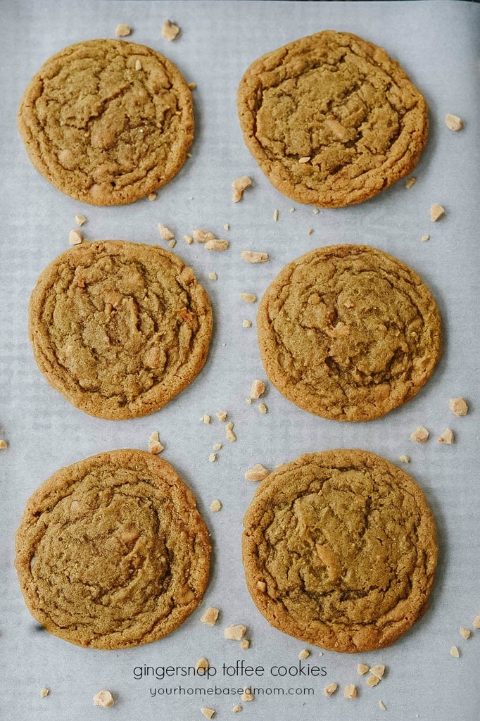 Ginger Snap Toffee Cookies on a baking sheet