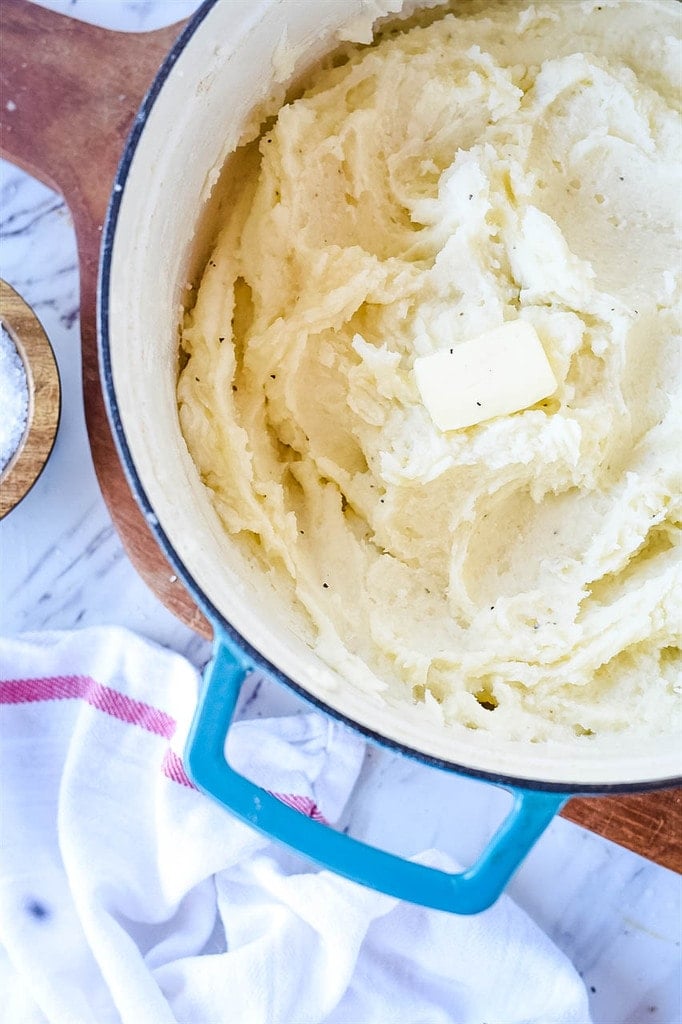 pot of creamy mashed potatoes