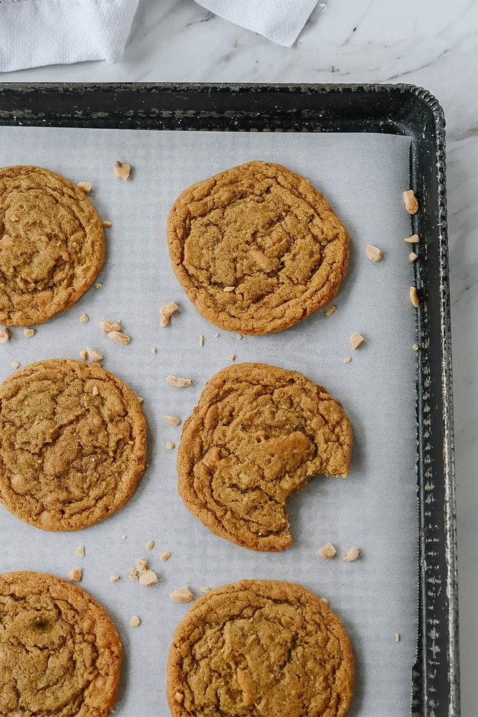 Toffee Ginger Snaps cooling on a backing sheet